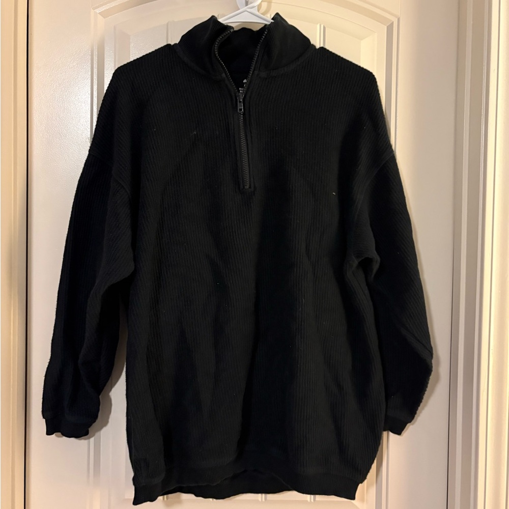 Aerie Black Corduroy Quarter Zip Oversized Sweatshirt